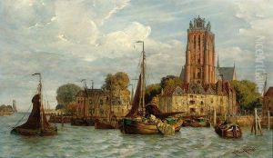 A View Of Dordrecht From The Water With The Grote Kerk In The Background