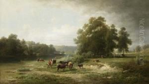 Kuhe In Weiter Romantischer Fluslandschaft-traunstein by Rudolf Poppel