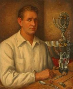 Silversmith At Work - "paval The Silversmith" S L/r: Stan P. Poray Titled &amp; S Again Verso O/c 30x25
 Note: Hand Carved Frame By Poray