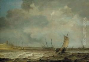 A Smalschip, A Frigate And Other Shipping In Choppy Seas