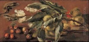 Natura Morta Con Lucertole, Ciliege, Fiori E Ramo Di
Castagno by Paolo Porpora