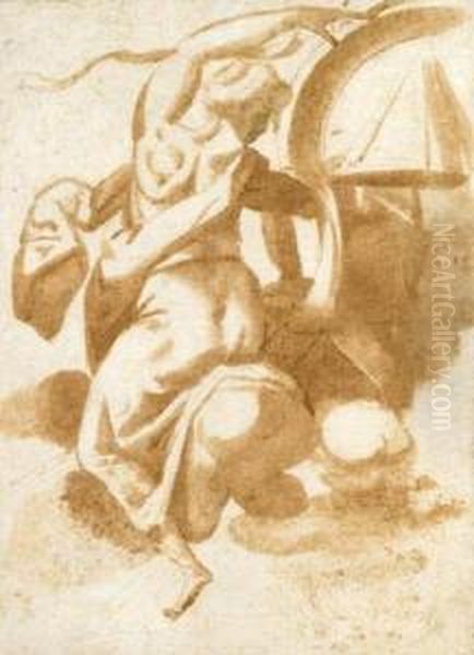 Figure Feminine Plafonnante
Plume Et Encre Brune, Lavis Brun - view 1
