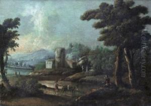 Paesaggio Lacustre Con Viandanti