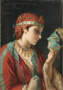 Fillette Regardant Un Masque by Jean-Francois Portaels