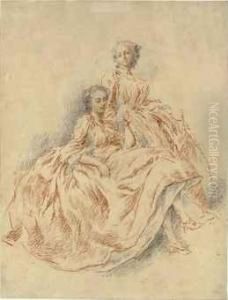 Two Young Women Reading A Letter by Jacques-Andre Portail