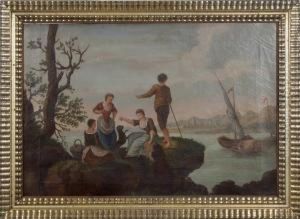 Portales (spanish 19th C.) Landscape With Figures On Bluff,
City by F. Portales