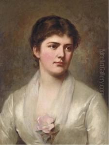 A Young Lady In A White Dress With A Pink Rose A Young Lady In A White Dress With A Pink Rose