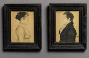 A Lady With Curls And Tortoiseshell Comb; A Gentleman With Tousled Hair: A Pair Of Miniature Profile Portraits by Rufus Porter