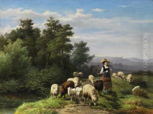 Schaferin Mit Schafherde by Jan Frederik Pieter Portielje