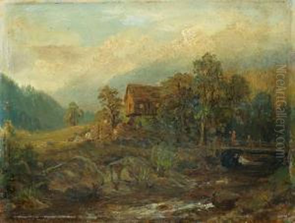 Gebirgige Landschaft Mit Bach - view 1