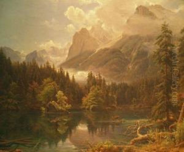 Deer Beside An Alpine Lake - view 1