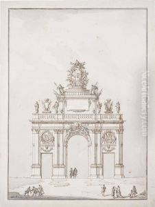 Triumphal Arch Dedicated To Pope Clement Xiii And Figures by Paolo Posi