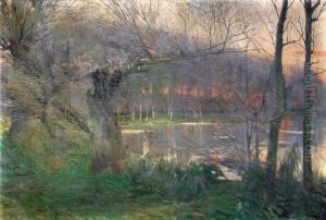 Bewaldetes Seeufer In Der Dammerung by Rudolf Possin