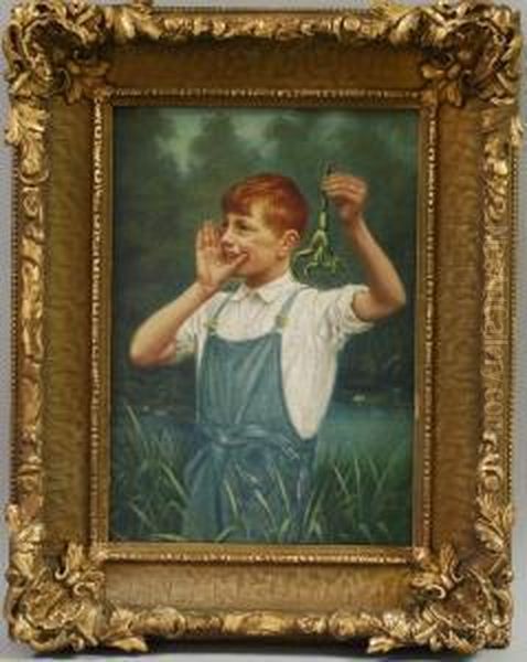 Portrait Of A Redheaded Boy Holding A Frog - view 1