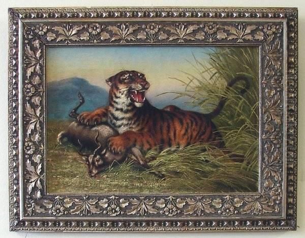 African Landscape With Tiger And Kudu - view 1