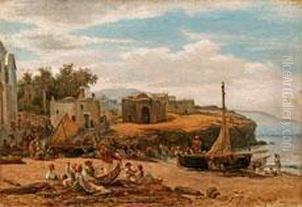 Italienischekustenlandschaft Mit Fischerfamilien Am Strand - view 1