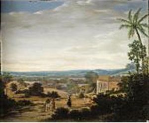 A Brazilian Landscape, With Natives And Slaves Near A Plantation House In A Village by Frans Jansz. Post