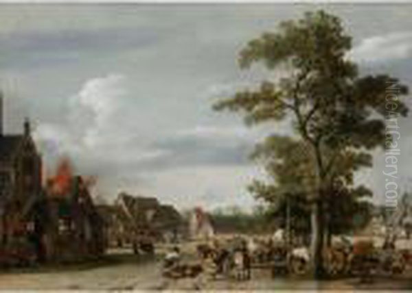 Sold By The J. Paul Getty Museum To Benefit Future Painting Acquisitions
Soldiers Plundering A Village With Horse-drawn Wagons Near A Draw-well In The Forground And Houses Burning On The - view 1