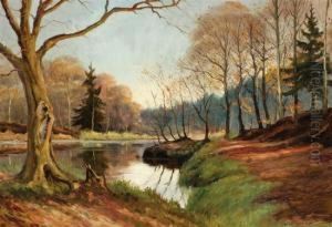 River Landscape In Autumn by William Merritt Post