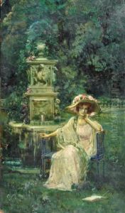 Figura In Giardino Alla Fontana by Luca Postiglione