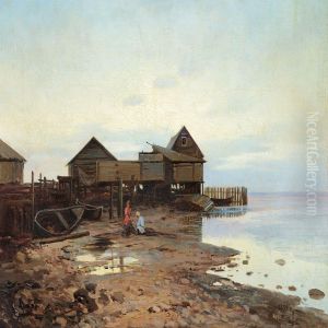 Early Morning At A Rocky Coast With Two Fishermen Doingtheir Nets