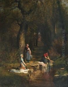 Lavandaie Al Ruscello Nel Bosco by Adolphe Martial Potemont