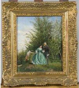 Couple Dans Le Parc Huile Sur Panneau Signee En Bas A Droite 28 by Adolphe Martial Potemont