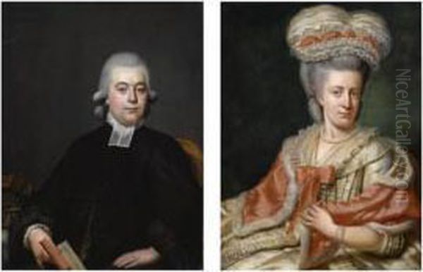 A Portrait Said To Be Of Jacob Henri Vernede (born 1754), Seated Half -length, Wearing A Black Coat With A White Collar, Holding A Book; A Portrait Said To Be Of His Wife, Petronella Jeanne Du Peyrou (born 1759), Seated Half-length, Wearing A White Dres - view 1