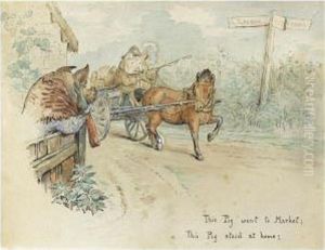Complete Set Of Four Watercolours On Three Sheets by Helen Beatrix Potter