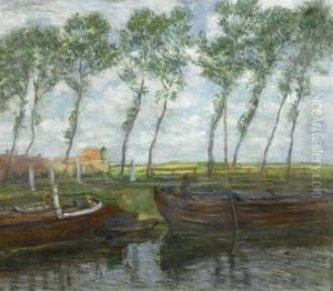 Shore Landscape With Boats. by Emil Pottner