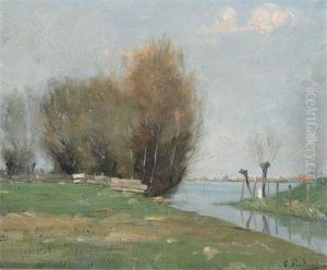 River Scene With Trees by Cornelis Pouderoijen