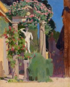 Statue Antique Devant Une Villa