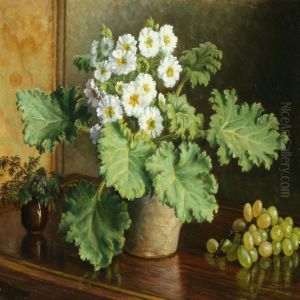 Still Life Withflowers And Grapes by Anina Poulsen