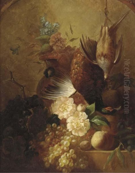 Grapes, Plums, A Peach, A Pheasant And Grouse, On A Marbleledge - view 1