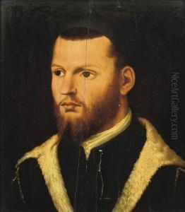 Portrait Of A Gentleman, Bust-length, In A Fur-lined Blackcostume