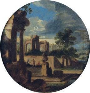 A 'capriccio' Of Classical Ruins In A Stormy Landscape by Jean Lemaire