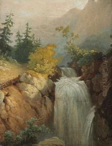 Waterval In Rotsachtig Landschap by Martinus Pouwelsen