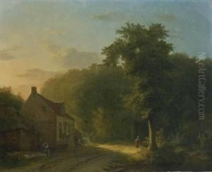 Waldlandschaft Mit Bauernhaus Und Figurenstaffage.