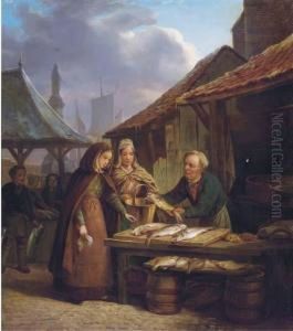 Market Day In A Harbour Town by Willem Pouwelsen