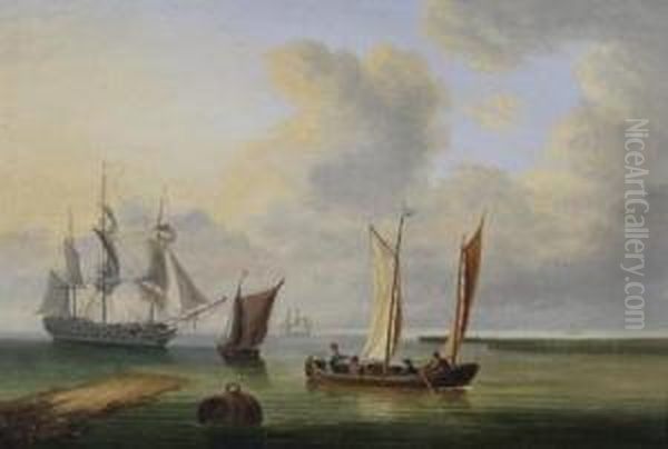 Dutch Fishing Boats And A Three-master Off The Coast - view 1