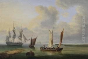 Dutch Fishing Boats And A Three-master Off The Coast by Charles Martin Powell