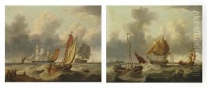 A Frigate And Other Shipping In A Stiff Breeze Off The Harbour Mouth by Charles Martin Powell