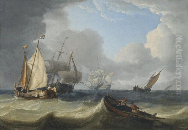 Dutch Fishing Smacks And Trading Vessels Off The Coast In A Heavy Swell - view 1