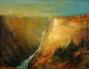 View Of Grand Canyon With Waterfall by Lucien Whiting Powell