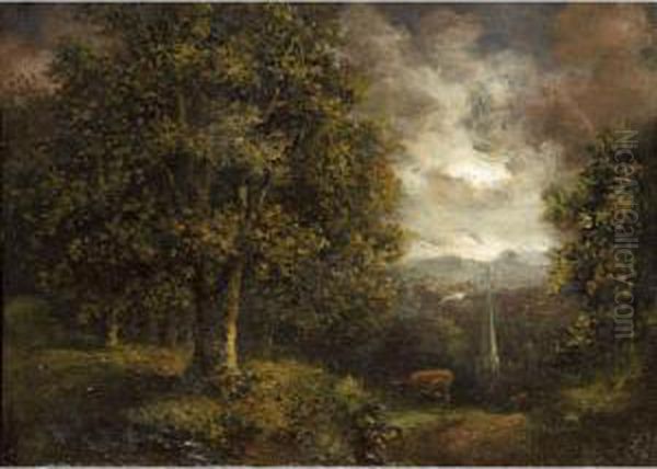 Cattle Beneath Trees At Dusk - view 1