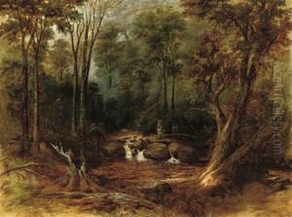 Maoris Crossing A Forest Stream - view 1