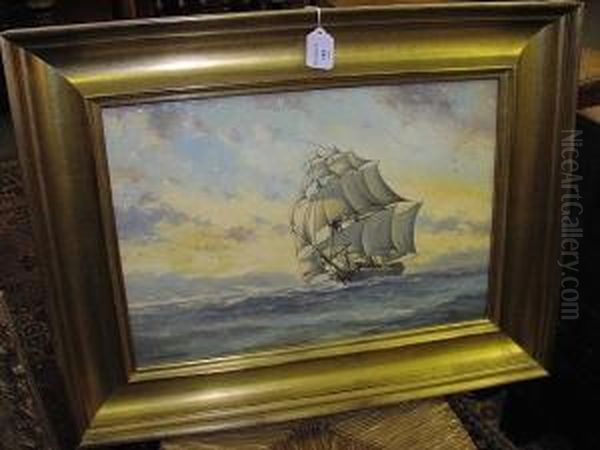 A Three Masted Sailing Ship Running Before A Good Breeze - view 1