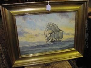 A Three Masted Sailing Ship Running Before A Good Breeze by Peter Power