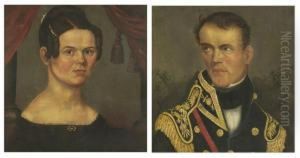 Pair Of Wedding Portraits Of Colonel Butterfield And His Wifeoctavia by Asahel Lynde Powers