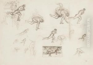 Preliminary Figure Sketches For 'atlanta's Race' by Sir Edward John Poynter